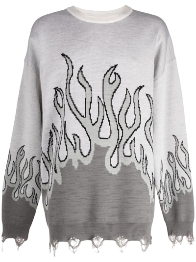 Haculla Distressed-effect Flame-print Wool Jumper In Grey
