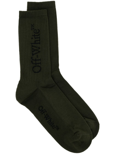 Off-white Logo-intarsia Cotton Ankle Socks In Green