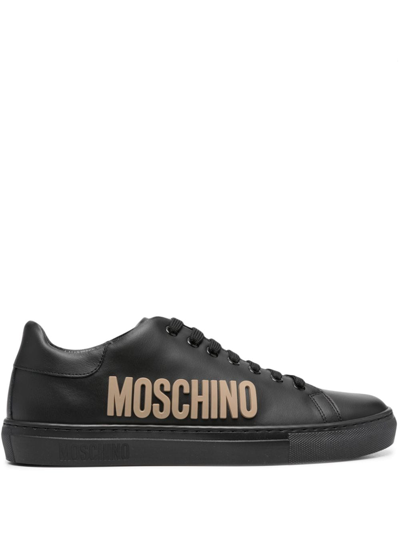 Moschino Logo-embossed Leather Sneakers In Black
