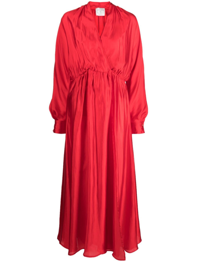 Forte Forte Habotai Silk Long Sleeve Maxi Dress In Red