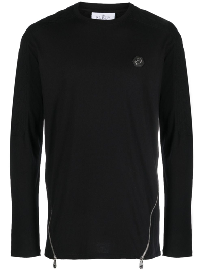 Philipp Plein Logo-embroidered Long-sleeved T-shirt In Black