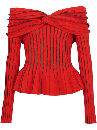 Balmain Off-shoulder Knit Top With Knotted Detail In Multicolor