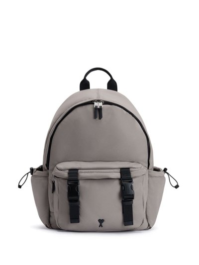 Ami Alexandre Mattiussi Logo-plaque Zipped Backpack In Grey