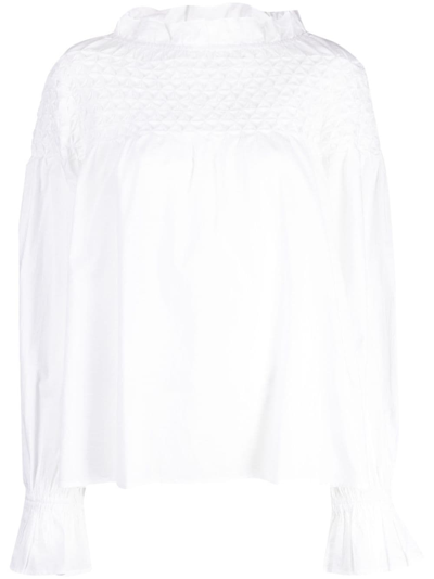 Merlette Majorelle White Smocked Cotton Blouse