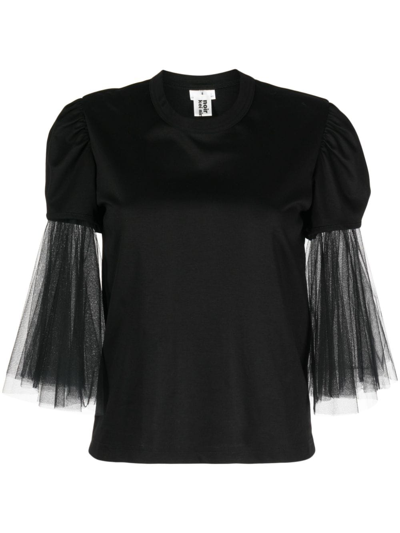 Noir Kei Ninomiya Tulle-sleeves Cotton T-shirt In Black