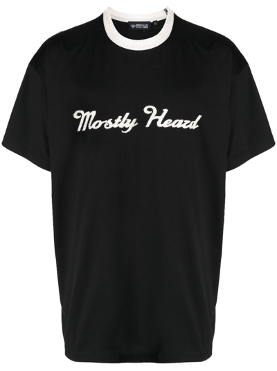 Mostly Heard Rarely Seen Logo-embroidered Contrasting-collar T-shirt In Black