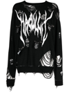 HACULLA DISTRESSED-EFFECT LOGO-PRINT WOOL JUMPER