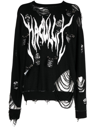 Haculla Distressed-effect Logo-print Wool Jumper In Black