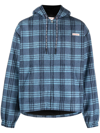 Marni Logo-patch Check-print Jacket In Blue
