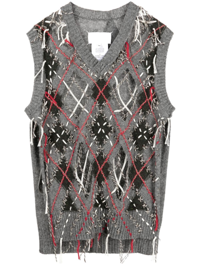 Maison Margiela Cut-out Knitted Tank Top In Grey