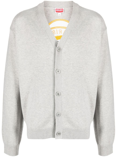 Kenzo Tiger Academy V-neck Cardigan In Grey