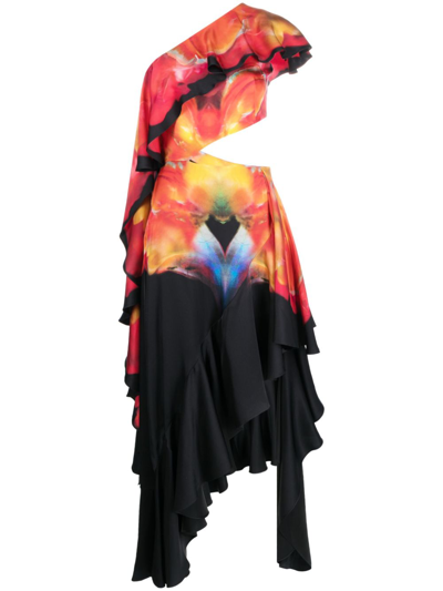 Alexander Mcqueen Womens Black Solarised Orchid Cut-out Silk Midi Dress