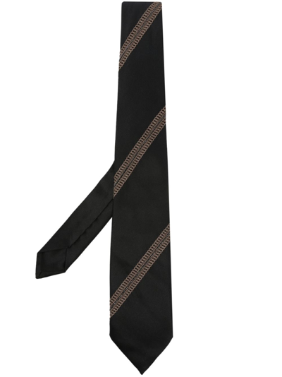 Brunello Cucinelli Silk Textured Stripe Tie In Black