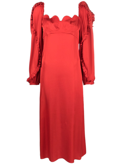 Farm Rio Sweetheart-neck Mid-length Dress In Red