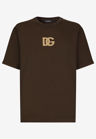 Dolce & Gabbana Dg Logo Print T-shirt In Brown
