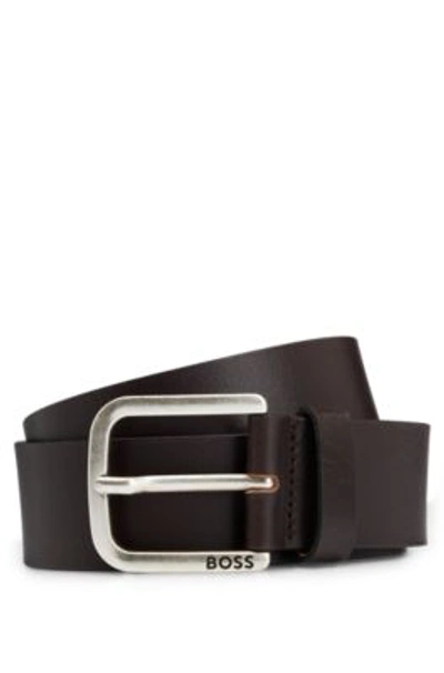 HUGO BOSS BUFFALO-LEATHER BELT WITH BRANDED PIN BUCKLE