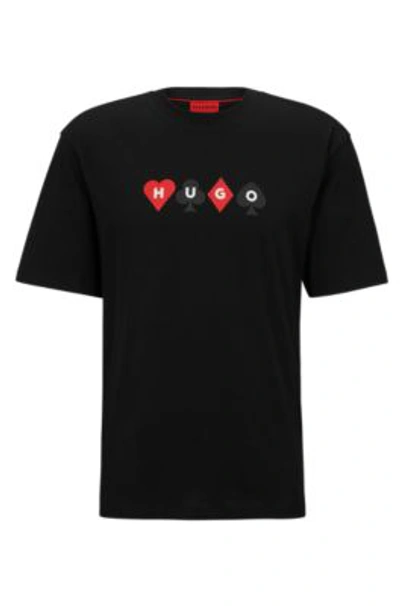 Hugo Relaxed-fit T-shirt With Playing-card Artwork In Black