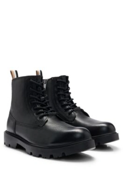 HUGO BOSS HALF BOOTS IN GRAINED LEATHER WITH SIGNATURE-STRIPE TAPE