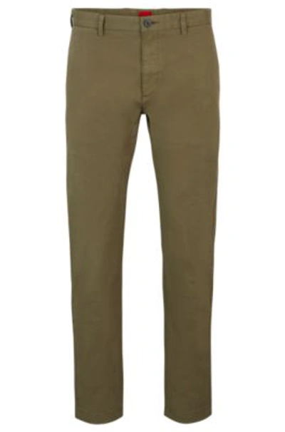 Hugo Slim-fit Trousers In Stretch-cotton Gabardine In Light Green