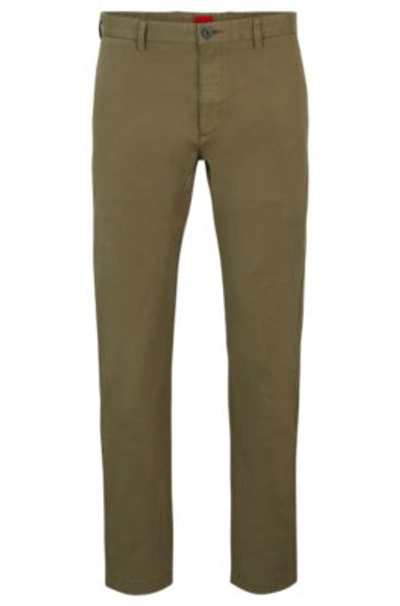 Hugo Boss Slim-fit Trousers In Stretch-cotton Gabardine In Light Green