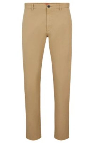 Hugo Slim-fit Trousers In Stretch-cotton Gabardine In Beige