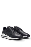 Hugo Boss Low-top Trainers With Perforated And Plain Leather In Dark Blue