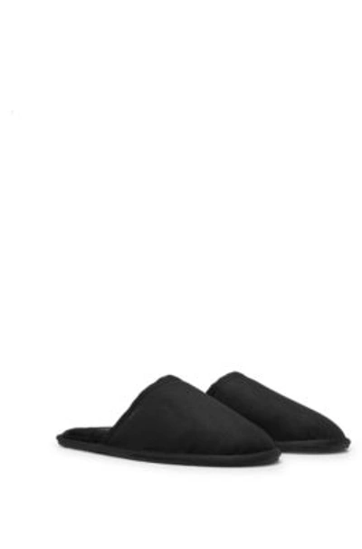 Hugo Boss Faux-suede Slippers With Rubber Sole In Black