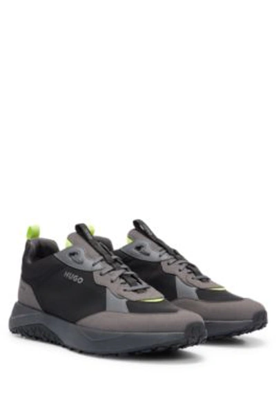 Hugo Boss Mixed-material Trainers With Eva-rubber Outsole In Black