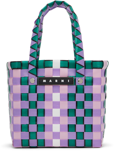 Marni Kids Purple & Green Micro Basket Tote In 0m604