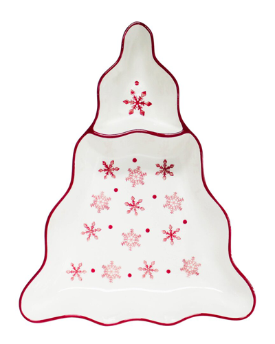 Euro Ceramica Winterfest 15in Chip And Dip Tree Platter In Red