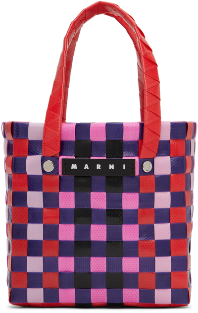 Marni Kids' Mini Market Interwoven Basket Bag In Red