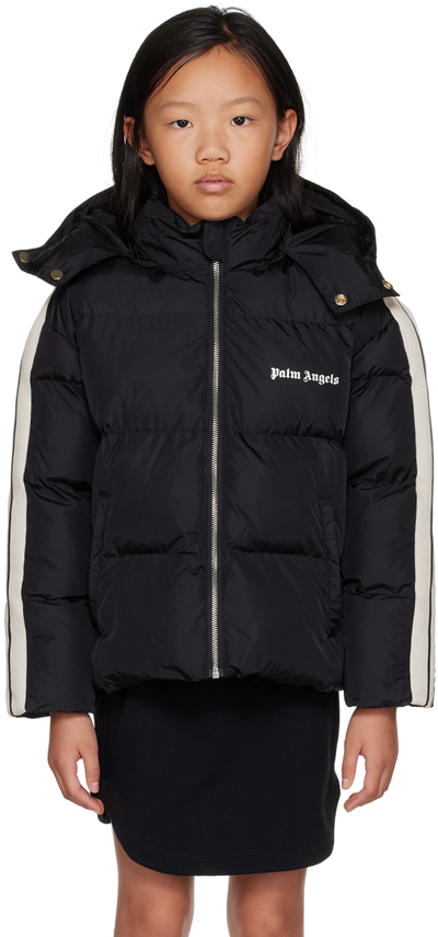 Palm Angels Kids' Logo-print Hooded Puffer Jacket In Black White