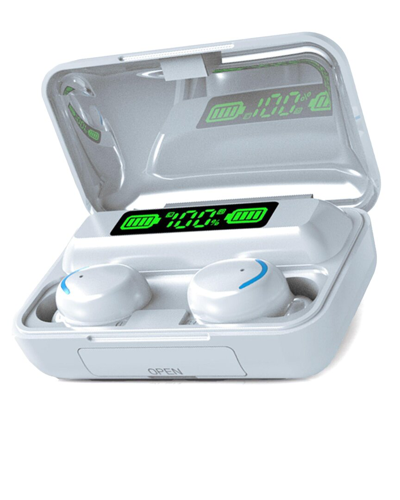Vysn Flux 7 White Earbuds With Wireless Charging Case And Power Bank