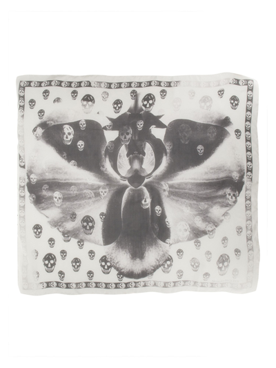 Alexander Mcqueen Skull Orchid Scarf In White