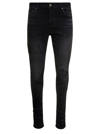 AMIRI BLACK SKINNY JEANS WITH CRYSTAL EMBELLISHED LOGO AND USED EFFECT IN STRETCH COTTON DENIM MAN