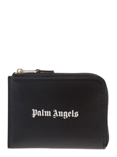 Palm Angels Zip Portacarte Logo In Black