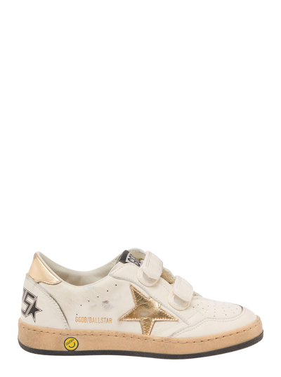 Golden Goose Kids' Ballstar Velcro Sneaker In White/gold