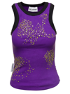 DES PHEMMES PURPLE RIBBED TANK TOP WITH PAILLETTES EMBROIDERY IN STRETCH COTTON WOMAN