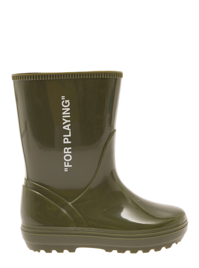 Off-white Kids' For Playing Rubber Boots In Green