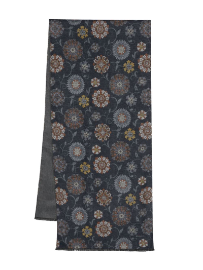 Kiton Brown Silk Scarf With Floral Print In Multicolour