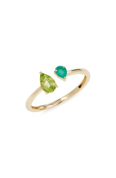 Bony Levy Teardrop Green Agate & Peridot 14k Gold Cuff Ring In 14k Yellow Gold