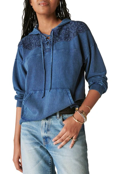 Lucky Brand Embroidered Lace Hoodie In Blue