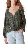 LUCKY BRAND LUCKY BRAND FLORAL SMOCKED BABYDOLL TOP