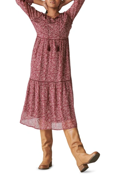 Lucky Brand Floral Print Long Sleeve Tiered Maxi Dress In Red