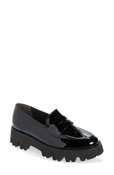 Paul Green Society Lug Penny Loafer In Black Patent