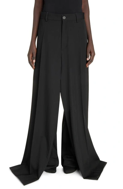 Balenciaga Double Front Wide-leg Wool Pants In Noir