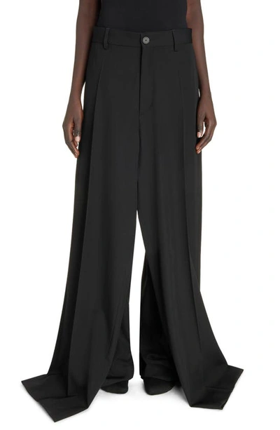 BALENCIAGA DOUBLE FRONT WIDE LEG WOOL TROUSERS