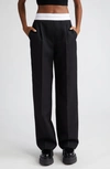 ALEXANDER WANG LOGO ELASTIC HIGH WAISTBAND PLEATED WOOL TROUSERS