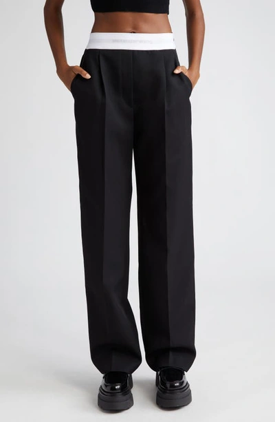 Alexander Wang Logo Elastic Waist Wide Leg Cotton Sweatpants In Black