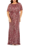 Fabulouss By Mac Duggal Sequin Popover Column Gown In Mulberry